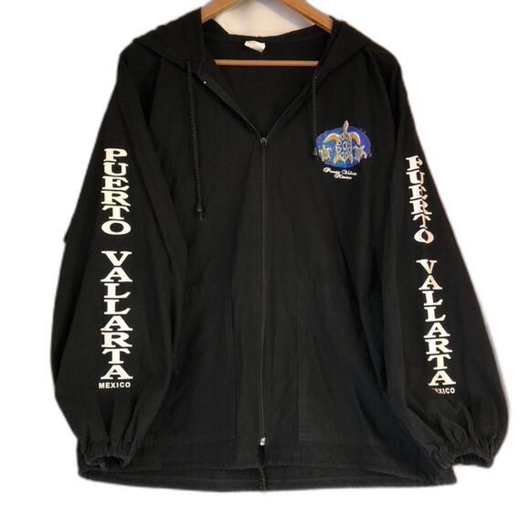 Confecciones Black Puerta Vallarta Mexico Black L Jacket Sea Turtle Vacation - Picture 1 of 8